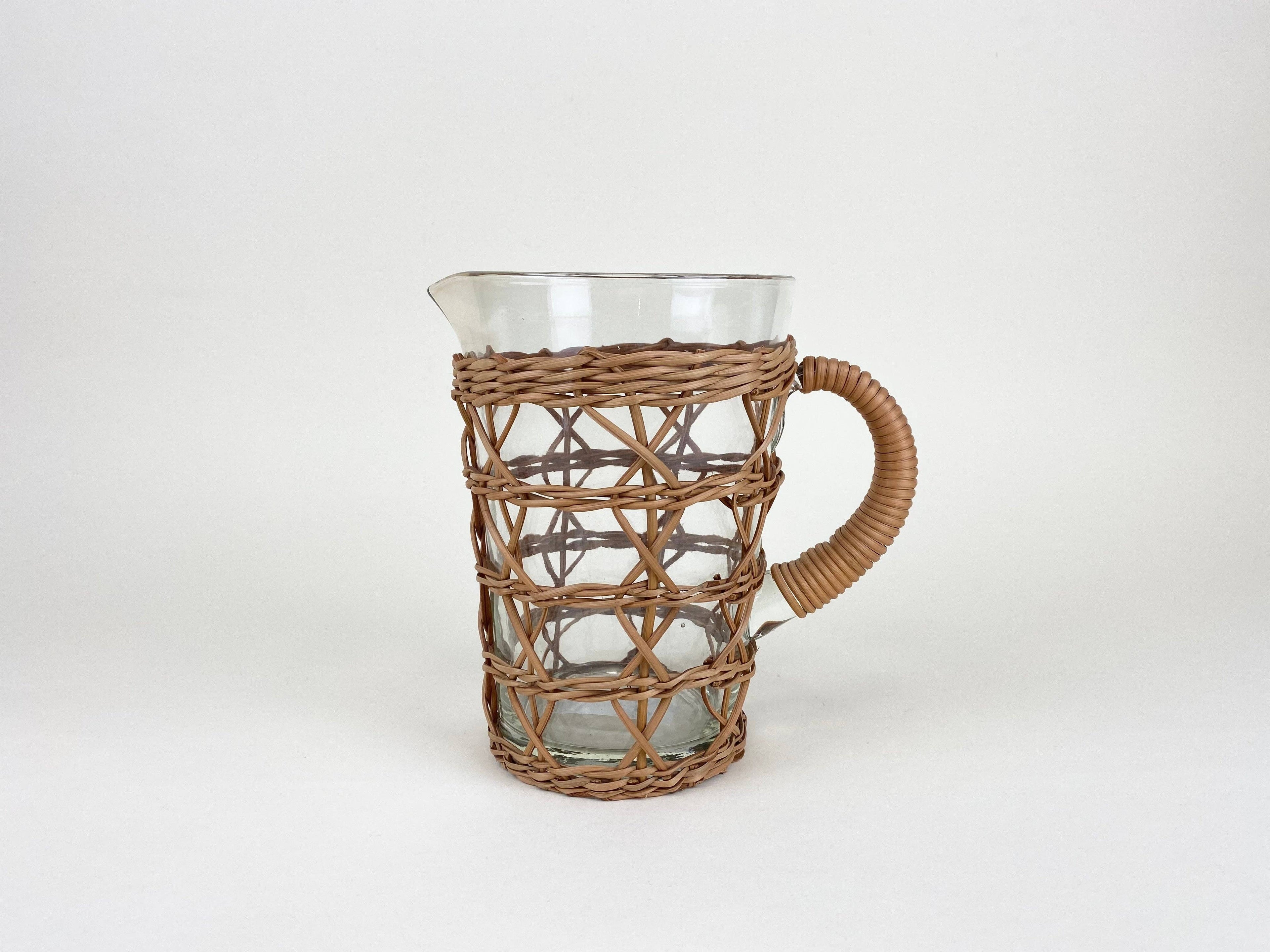 Glass Pitcher with Removable Rattan Cage
