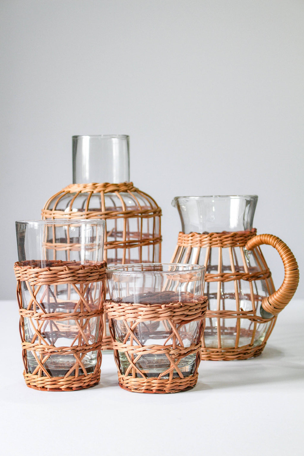 Glass Rocks Tumbler with Removable Rattan Cage