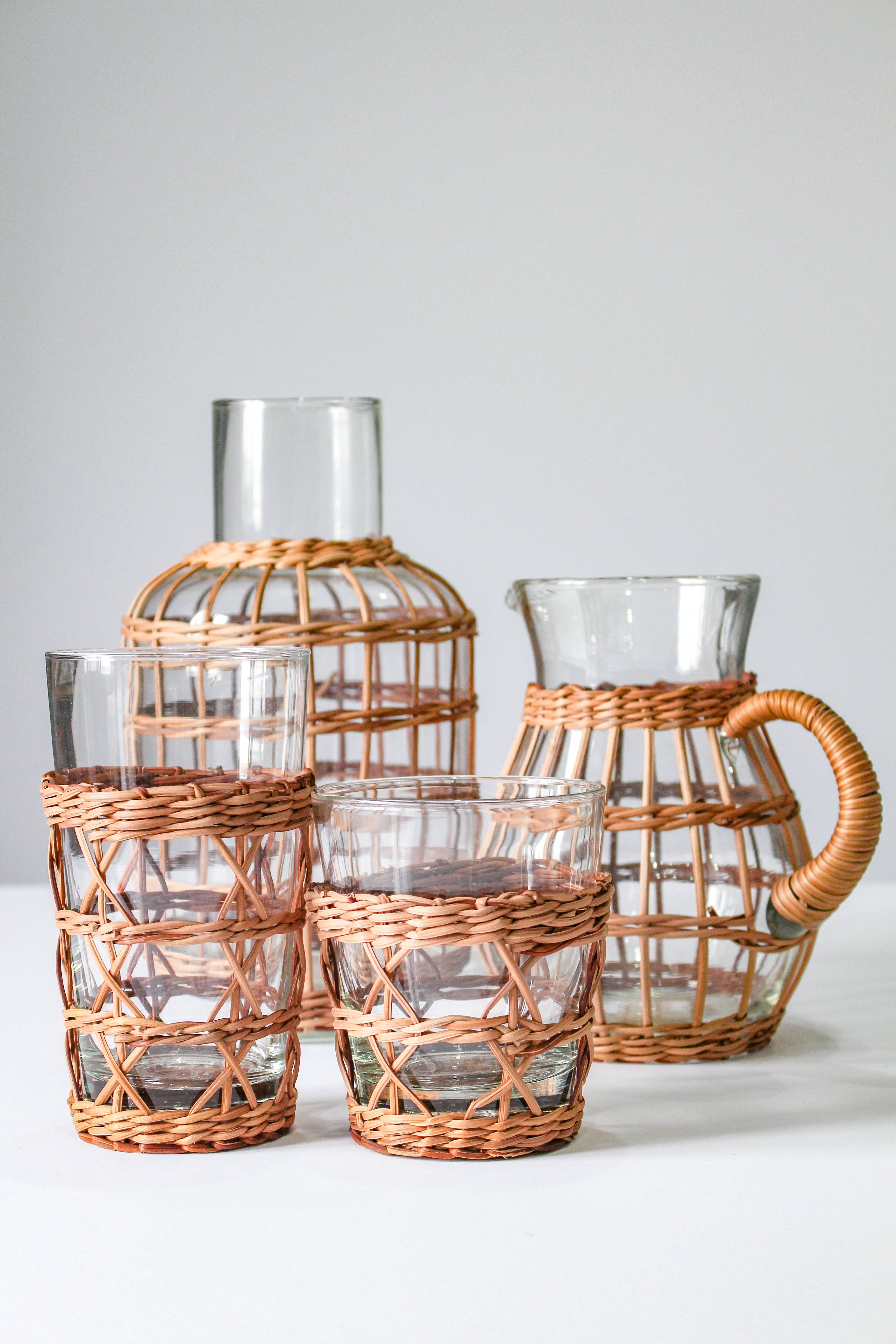 Glass Rocks Tumbler with Removable Rattan Cage